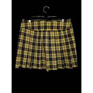 XL Yellow Plaid Knife Pleat Skirt‎  A-Line Mini - Dark Academia Grunge Women's